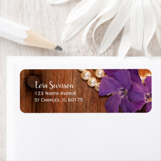 Étiquette Tourniquet pourpre, perles et grange (En situation)