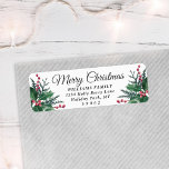 Étiquette Tout texte Christmas Holly & Berries Adresse de re<br><div class="desc">Ajoutez une touche de finition élégante aux enveloppes de cartes de vacances avec d'élégantes étiquettes d'adresses de retour customisées. Tout le texte sur ce modèle est simple à personnaliser pour inclure n'importe quel libellé, comme Joyeux Noël, Joyeux Fêtes, Joyeuses Fêtes, Fêtes de Nouvel An, etc. En option, modifiez la typographie...</div>