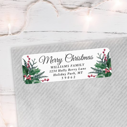Étiquette Tout texte Christmas Holly & Berries Adresse de re