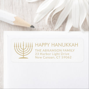 Étiquette Tout Texte Menorah Gold Hanoukka Adresse de retour