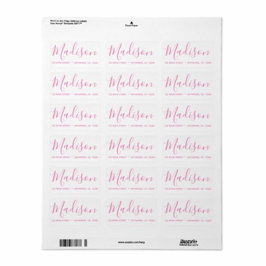 Étiquette Toute couleur - Nom de script Retourner les étique (Feuille entière)