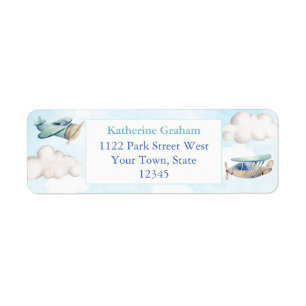 Étiquette Toy Planes Clouds Boy Baby shower Adresse de retou