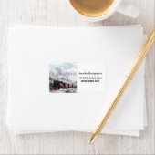 Étiquette Train vintage traversant le paysage hivernal (En situation)