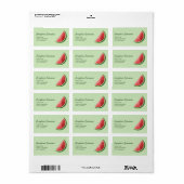 Étiquette Tranche de fruit de pastèque sur fond vert avec te (Feuille entière)