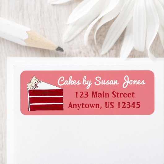 Étiquette Tranches de gâteau de velours rouge Boulangerie du (En situation)