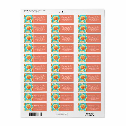 Étiquette Tranches orange sur bleu (Feuille entière)