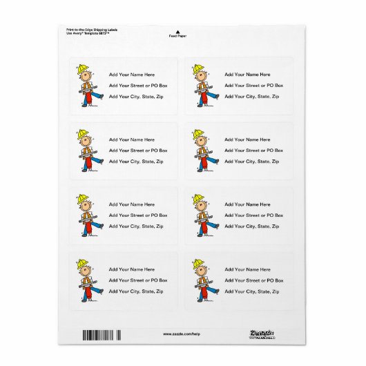 Étiquette Travailleur de construction avec Jack Hammer Cadea (Feuille entière)