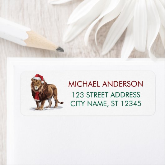 Étiquette Trendy Christmas King Lion Santa Return Address    (En situation)