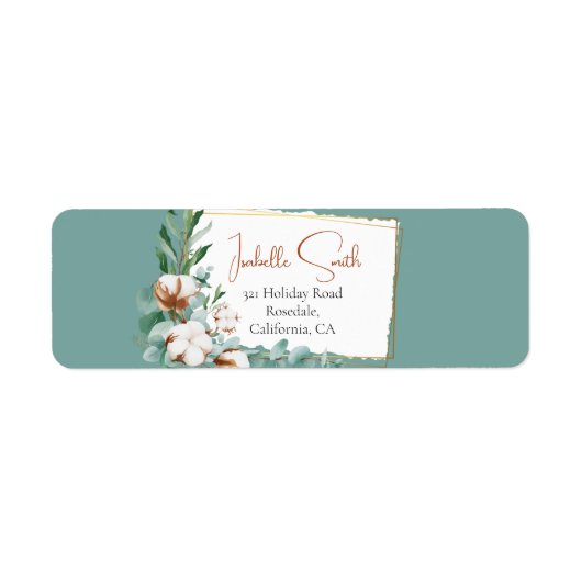 Étiquette Trendy Cotton Floral Frame Turquoise Mariage (Devant)