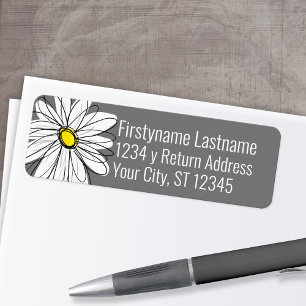 Étiquette Trendy Daisy Grey et jaune Adresse de retour