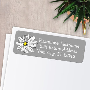 Étiquette Trendy Daisy gris et jaune Adresse de retour