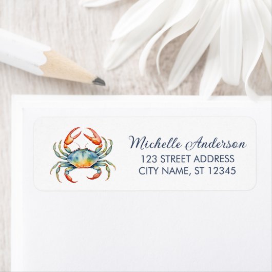 Étiquette Trendy Red Crab Nautical Return Address Label (En situation)