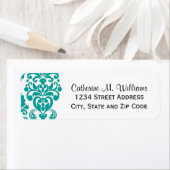 Étiquette Trendy Victorian Aqua Blue Lace Damask (En situation)