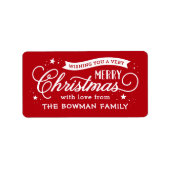 Étiquette Très Joyeux Noël Script cadeau de vacances (Devant)