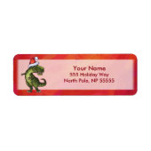 Étiquette TRex Dino à Santa Hat sur Red (Devant)