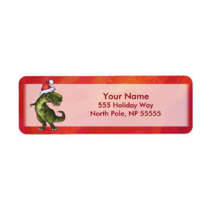 Étiquette TRex Dino à Santa Hat sur Red