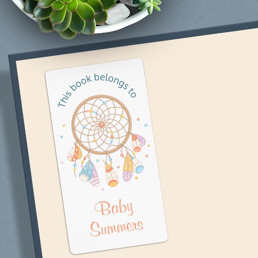 Étiquette Tribal Dreamcatcher Boho Baby Bookplate