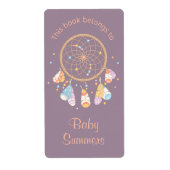 Étiquette Tribal Dreamcatcher Boho Baby Bookplate Purple (Devant)