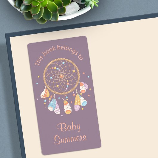 Étiquette Tribal Dreamcatcher Boho Baby Bookplate Purple