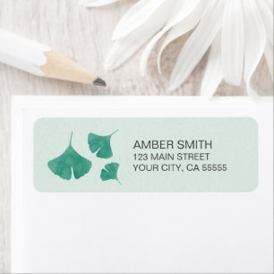 Étiquette Trio de feuilles de ginkgo à l'aquarelle verte et