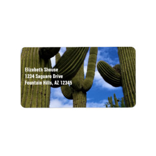 Étiquette Trio de Saguaro Cactus / Ciel bleu et nuages / adr