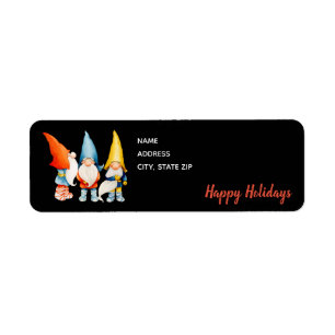 Étiquette Trois adorables elfes de Noël, Joyeuses fêtes