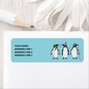 Étiquette Trois Pingouins Festifs De Noël Avec Texte Personn