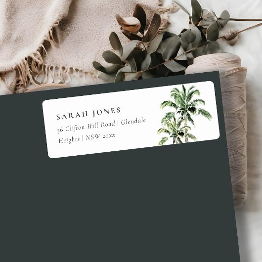 Étiquette Tropical Beach Palm Trees Aquarelle Adresse