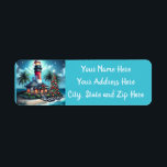 Étiquette Tropical Christmas Lighthouse Adresse de retour<br><div class="desc">Whimsical Tropical Christmas Lighthouse Turquoise Red S'il vous plaît suivez-moi; je crée de nouveaux designs et produits tous les jours! N'hésitez pas à me contacter pour vos besoins en design.</div>
