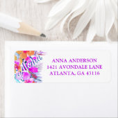 Étiquette Tropical Floral Hawaiian Birthday Luau Adresse (En situation)