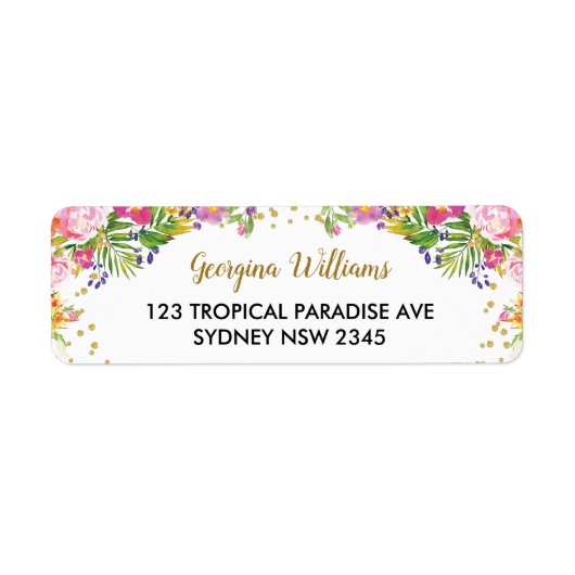 Étiquette Tropical Floral Summer Aloha Adresse de retour Lab (Devant)