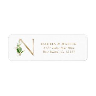 Étiquette Tropical Gold Monogram Mariage Adresse de Retour