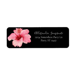 Étiquette Tropical Hawaiian Hibiscus Black Adresse de retour