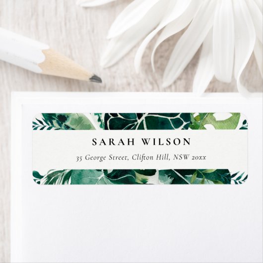 Étiquette Tropical Monstera Green Foliage Adresse Leafy (En situation)