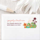 Étiquette Tropical Ocean Waves Hibiscus Palm Trees Adresse (En situation)