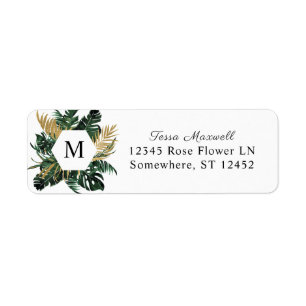 Étiquette Tropical Palm Leaf Monogram Adresse de retour