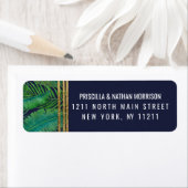 Étiquette Tropical Palm Tree Greenery Gold Navy Blue Address (En situation)