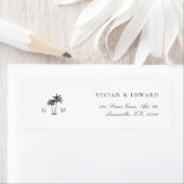 Étiquette Tropical Palm Tree Monogram Return Address Wedding (En situation)