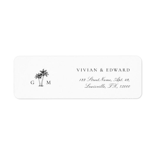 Étiquette Tropical Palm Tree Monogram Return Address Wedding (Devant)