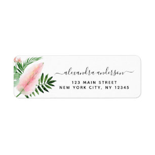 Étiquette Tropical Palm Watercolor Rose Green Adresse de ret