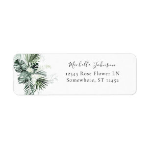 Étiquette Tropical Palm & White Floral Adresse de retour Lab