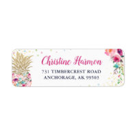 Tropical Rose Gold Ananas Floral Adresse de retour