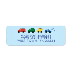 Étiquette Trucks Boy's Cute Kid's Return Adresse Label