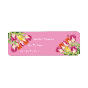 Étiquette Tulipes et papillon Fête des mariées rose