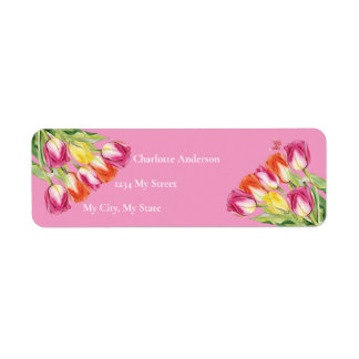 Étiquette Tulipes et papillon Fête des mariées rose