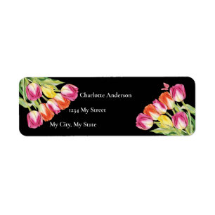 Étiquette Tulipes & Papillon Mariage Noir