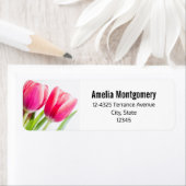 Étiquette Tulipes roses avec Feuille vert Adresse photo (En situation)