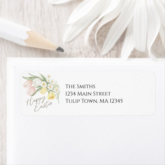 Étiquette Tulips & Daffodils Happy Easter Return Address