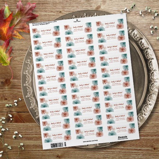 Étiquette Turquoise Abstrait foncé, Cuivre, Bisque