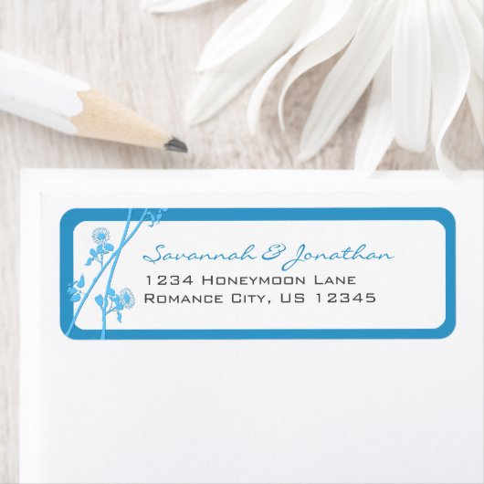 Étiquette Turquoise Aqua Sea Blue Fleur sauvage Branch (En situation)